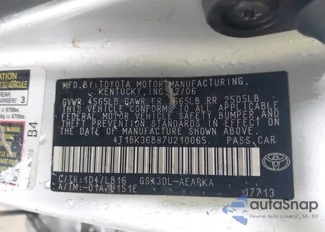 2007 Toyota Avalon Limited from USA, damaged, VIN 4T1BK36B87U210065